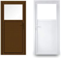 EcoLine Nebeneingangstür 2-fach-Verglasung - Profil 60 mm - 1/3 Klarglas - 2/3 Füllung - innen weiß/außen Nussbaum