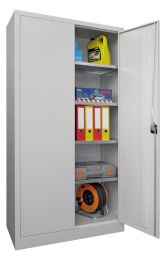 Flügeltürenschrank, Vollblechtüren, 4 verzinkte Böden, BxTxH 1200x600x1950 mm, RAL 7035