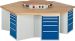 Gruppenwerkbank, KantenlängexHöhe 1350x900 mm, Energieaufsatz bestückt und verdrahtet, Platte Buche 50 mm, RAL 7035/5010