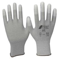 NITRAS Antistatikhandschuhe, Nylon-Carbon-Strick, grau, eingearbeiteter Carbonfaden, PU-Beschichtung, weiß, teilbeschichtet auf Fingerkuppen, EN 388, EN 16350 - Gr. 5 - 11 - 12 Paar