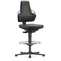 BIMOS Arbeitsdrehstuhl Nexxit Bodengleiter + Fußring Supertec-Gewebe schwarz Grifffarbe blau 570-820 mm