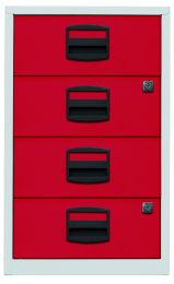 BISLEY Schubladenschrank PFA | Home Filer BxTxH 413x400x672 mm, Korpus lichtgrau, Fronten kardinalrot, PFA4S506