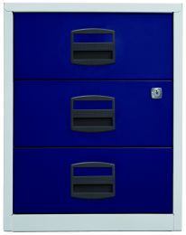 BISLEY Schubladenschrank PFA | Home Filer BxTxH 413x400x528 mm, Korpus lichtgrau, Fronten oxfordblau, PFAM3S505