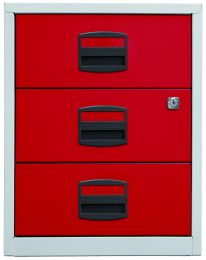 BISLEY Schubladenschrank PFA | Home Filer BxTxH 413x400x528 mm, Korpus lichtgrau, Fronten kardinalrot, PFAM3S506