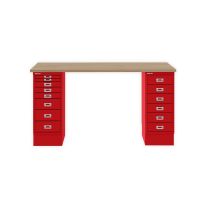 BISLEY MultiDesk BxTxH 1400x600x740 mm, natürliche Eiche/kardinalrot, MD1468018670