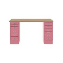 BISLEY MultiDesk BxTxH 1400x600x740 mm, natürliche Eiche/pink, MD1468018601