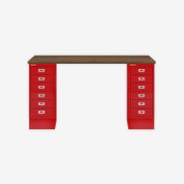 BISLEY MultiDesk BxTxH 1400x600x740 mm, nussbaum/kardinalrot, MD146NW670