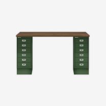 BISLEY MultiDesk BxTxH 1400x600x740 mm, nussbaum/olivgrün, MD146NW623