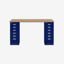 BISLEY MultiDesk BxTxH 1400x600x740 mm, natürliche Eiche/oxfordblau, MD146018639