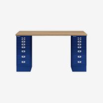 BISLEY MultiDesk BxTxH 1400x600x740 mm, natürliche Eiche/oxfordblau, MD148018639