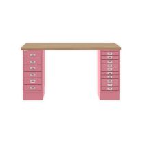BISLEY MultiDesk BxTxH 1400x600x740 mm, natürliche Eiche/pink, MD14610018601