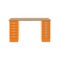 BISLEY MultiDesk BxTxH 1400x600x740 mm, natürliche Eiche/orange, MD14610018603