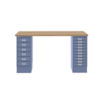 BISLEY MultiDesk BxTxH 1400x600x740 mm, natürliche Eiche/blau, MD14610018605