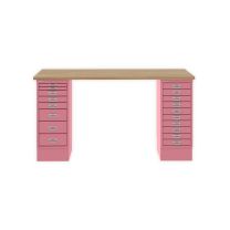 BISLEY MultiDesk BxTxH 1400x600x740 mm, natürliche Eiche/pink, MD14810018601
