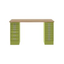 BISLEY MultiDesk BxTxH 1400x600x740 mm, natürliche Eiche/grün, MD14810018604