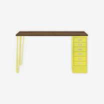 BISLEY MultiDesk BxTxH 1400x600x740 mm, nussbaum/zinkgelb, MD146HNW641