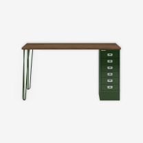 BISLEY MultiDesk BxTxH 1400x600x740 mm, nussbaum/olivgrün, MD146HNW623