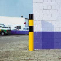Rammschutz-Poller zum Aufdübeln - feuerverzinkt und gelb kunststoffbesch. mit schwarzen Signalstreifen - Durchm. 159 mm
