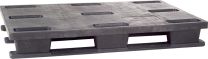 Kunststoffpalette, PE-RE, schwarz, Oberdeck offen, ohne Rand, 3 Kufen, BxTxH 800x1200x160 mm, Traglast kg stat/dynam/Regal 4000/1200/400