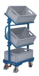VARIOfit Beistellwagen, 3 Kästen (2xneigbar, 1xfest), Ladefläche LxB 610x410 mm, Außenmaße LxBxH 815x455x1385 mm, Traglast 200 kg, sw-400.805