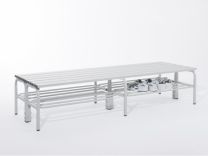 Doppelseitige Garderobenbank - ohne Schuhrost - Edelstahl/Alu - TxH 700x450 mm - Länge 1500/2000 mm 