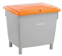 Universal- und Streugutbehälter aus HDPE, Korpus grau, Deckel orange, abschließbar, ohne Entnahmeöffnung, AuffangVol. 210 l, BxTxH 790x605x775 mm