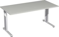 Schreibtisch, BxTxH 1600x800x680-820 mm, höhenverstellbar, Platte lichtgrau, C-Fuß-Gestell silber