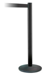 Rollgurtpfosten, Modell Popular, Pfosten schwarz, Kunststoff, 2,3 m Gurtband schwarz, 4-Wege-System, Gurtbremse, Sicherungsclip, VE 2 Stück