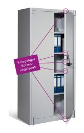 CP Feuergeschützter Flügeltürenschrank, BxTxH 930x500x1950 mm, 2-türig, 4 Fachböden, RAL 7035 lichtgrau