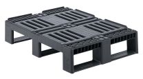 3-Kufen-Palette aus HDPE, rutschhemmende Oberfläche, Traglast stat./dynam. 2000/500 kg, BxTxH 800x600x160 mm, ohne Rand, Farbe grau/blau
