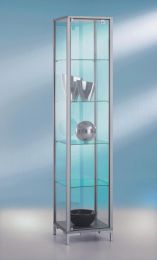 Standvitrine, BxTxH 400x400x1860 mm, Aluprofile, 4 Glasböden, Flügeltüren, Füße silber
