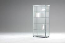 Standvitrine, Ganzglas, Sichtböden oben/unten Dekor-Silber, 4 Dickglasböden, BxTxH 830x430x1760 mm