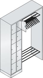 CP Garderobenanlage für 10 Personen, 2x5 Fächer, Fach B.(innen) 190 mm, BxTxH 1410x480x1950 mm, RAL 7035/3003