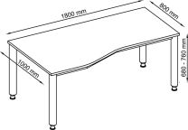 Hammerbacher PC-Schreibtisch, BxTxH 1800x800-1000x680-760 mm, höhenverstellbar, 4-Fuß-Gestell, Platten-/Gestellfarbe buche/weißalu, VHS18/6/S