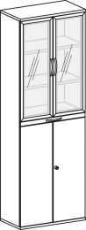 Büro-Flügeltürenschrank, BxTxH 800x425x2304 mm, 6 OH, 4 Böden, Auszugplatte, 3 OH Holztüren, 3 OH Glastüren, Schloss, buche