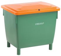 Universal- und Streugutbehälter aus HDPE, Korpus grün, Deckel orange, abschließbar, ohne Entnahmeöffnung, Vol. 400 l, BxTxH 945x725x930 mm
