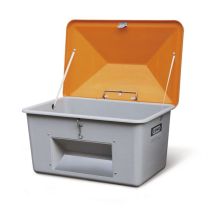 Cemo Streugutbehälter 1500 l, Außenmaß BxTxH 1840x1430 x1040 mm, mit Entnahmeöffnung, Korpus grau, Deckel orange, 7438