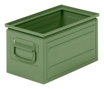 Stapeltransportkasten aus Stahlblech, Farbe grün, BxTxH 212x378x200 mm, VE 6 Stück