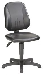 Arbeitsdrehstuhl - Sitzhöhe 440-620 mm - Kunstleder schwarz  / Buche / Stoffpolster blau / PU-Schaum schwarz  - mit Gleitern 