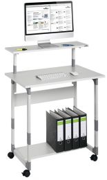 Computertisch, BxTxH 800x564x925-1225 mm, 2 Böden, höhenverstellbare Monitorablage, fahrbar, lichtgrau