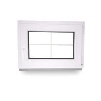 Sprossenfenster - 4 Felder - innenliegende Sprosse 25 mm - 2-Fach Verglasung - 70 mm Rahmenprofil - innen weiß, außen weiß - BxH: 1000x700 mm DIN Links